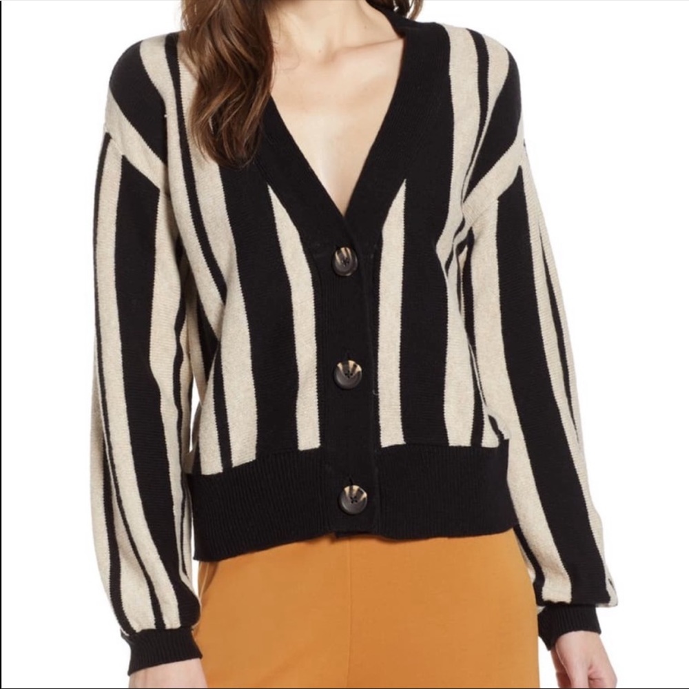 BP striped button sweater cardigan black and cream size xxs - Picture 4 of 9